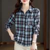 Plaid Shirt Women's Long-sleeved Spring Clothes New Literary and Retro Top Thickened Shirt
