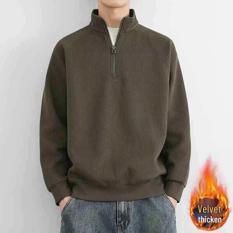 Men s Heavyweight Textured Half-Zip Stand Collar Hoodie - New Winter Arrival, Versatile Solid Color, Loose Casual Inner Layer Large