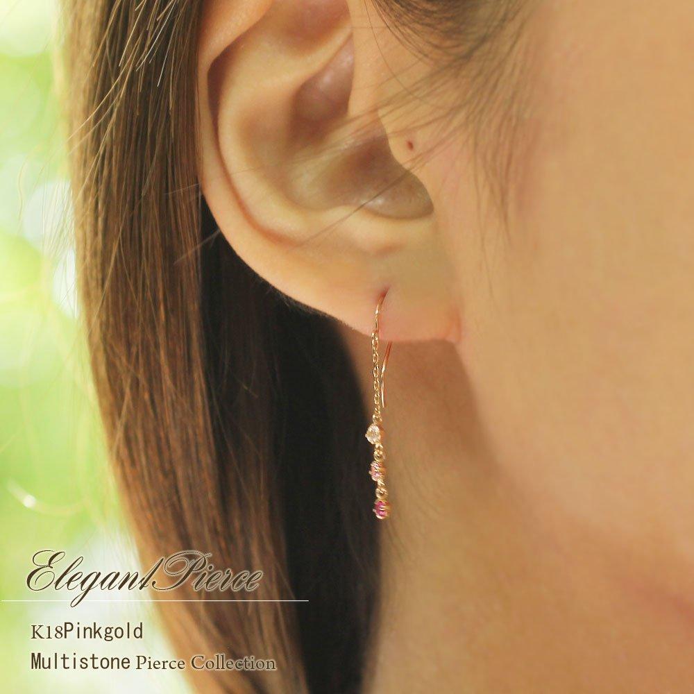Hook Earrings 18K Ruby Pink Tourmaline Labradorite K18 Pink Gold 18K [Barzaz]