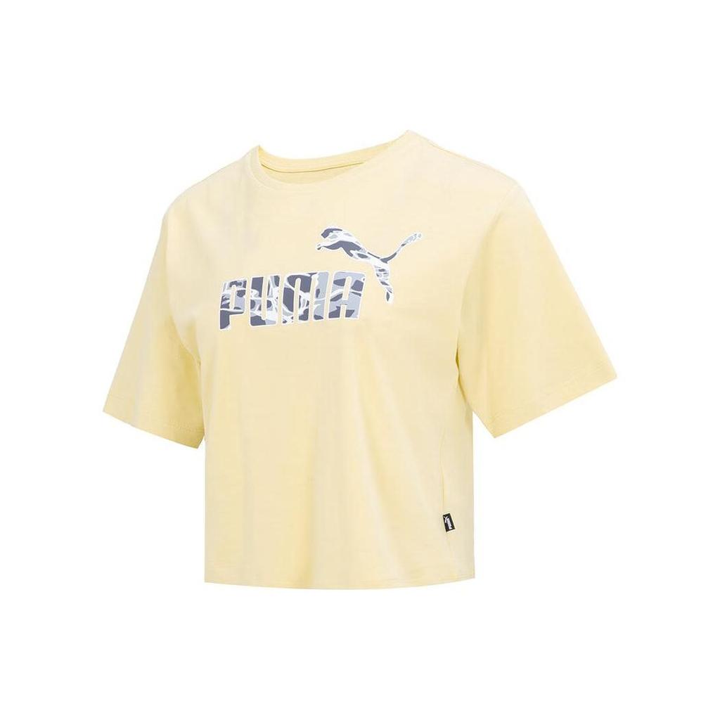 Puma Logo Print Round Neck Short Sleeve T-Shirt Women Tops Yellow 677133-42