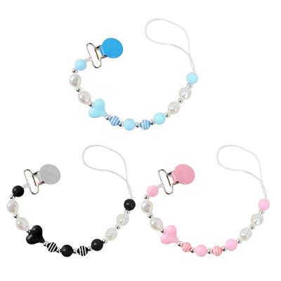 Colorful Crystal Bead Pacifier Chain Upgraded Anti-Drop Chain Round Clip Used for Newborn Girls Essentials- Baby Shower-