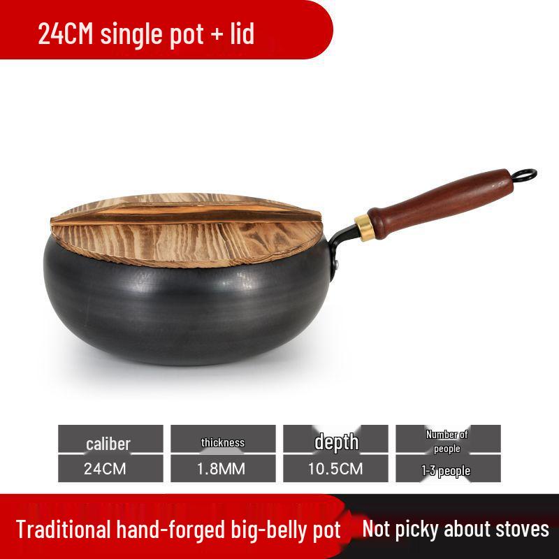 

Вок с плоским дном из кованого железа ручной работы - Сковорода с антипригарным покрытием без покрытия