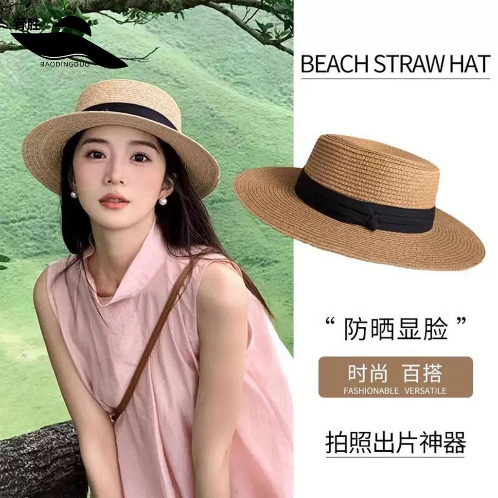54-58cm Big Head Straw Hat | Summer Foldable French Bucket Hat with Tie | UV Protection & Face Slimming | Beach Sun Hat