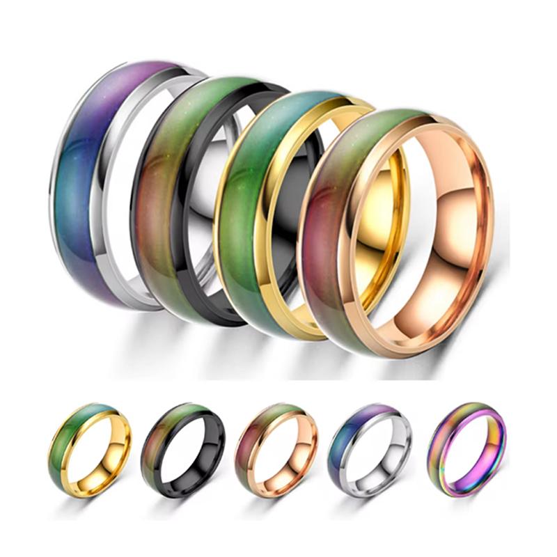 5 Colors Stainless Steel Ring for Men Women Changing Color Mood Ring Temperature Sensitive Glazed Ring Couple Jewelry