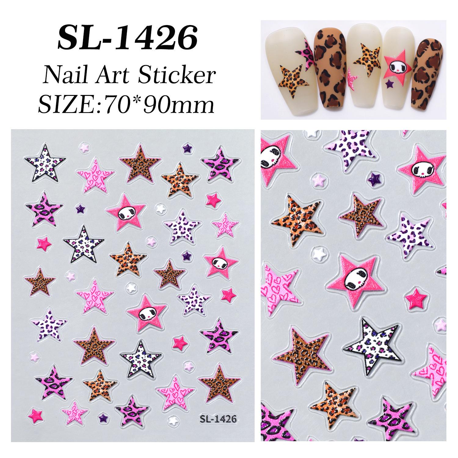 5D Embossed Leopard Print Star Nail Stickers - DIY 3D Five-Point Star Art