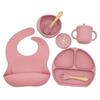 Silicone Dinner Plate Baby Bib Baby Children's Bowl Tableware Placemat Spoon Fork Drop-resistant Snack Cup Set