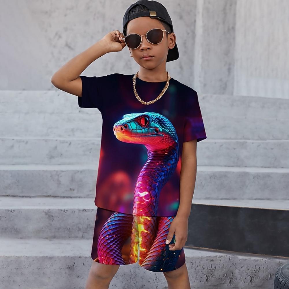 

Children s set,3D Printing,O Neck,Short Sleeve,Casual,Lightweight Top,halloween,Hip Hop ,2-piece set,Fashion 8XL