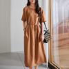 Wrinkle feeling extremely simple style round neck short sleeved mulberry silk dress 2026 summer commuting versatile mid length skirt