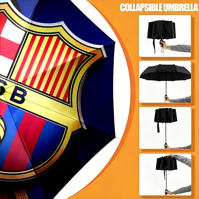 1pc Sturdy 8-Bone Auto Umbrella, Barcelona FC Umbrella, Digital Printed, Foldable Umbrella for On-the-Go Outdoor Use