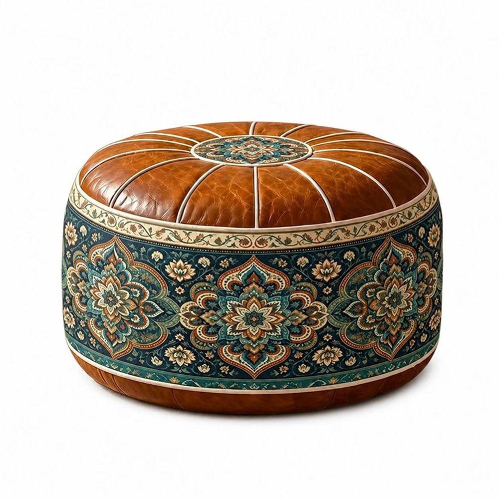 Round Shape Fillable Ottoman Pouf PU Leather Round Pouf Cover New Floor Seat Cushion  Home Use