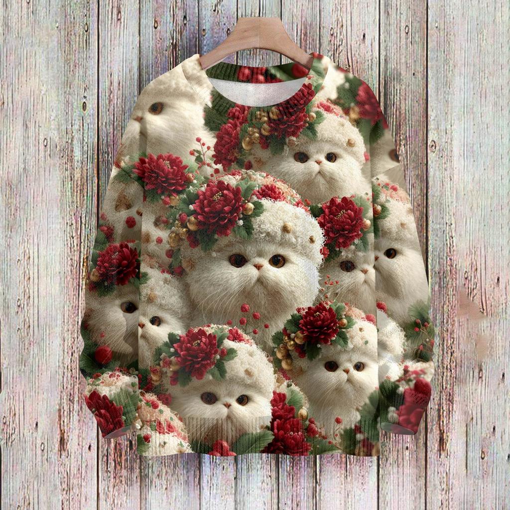 Χριστουγεννιάτικα Φούτερ Γυναικεία Πλεκτά Πουλόβερ Χαριτωμένα Πουκάμισα Φθινοπωρινά μπλουζάκια με λαιμόκοψη