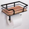 Wall Mounted Forged Iron Tissue Holder with Recycled Wooden Storage Rack - Space Saving Bathroom Organizer