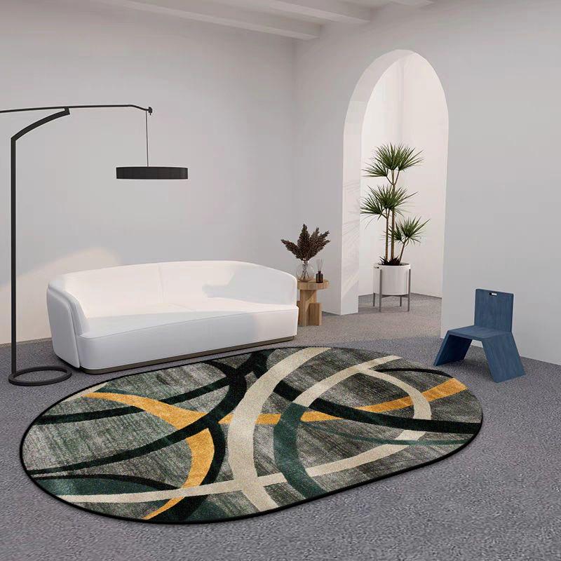 Modern Simple Style Living Room Carpet Oval Design Bedroom Non-slip Washable Rug Fluffy Soft Lounge Sofa Coffee Table Floor Mat
