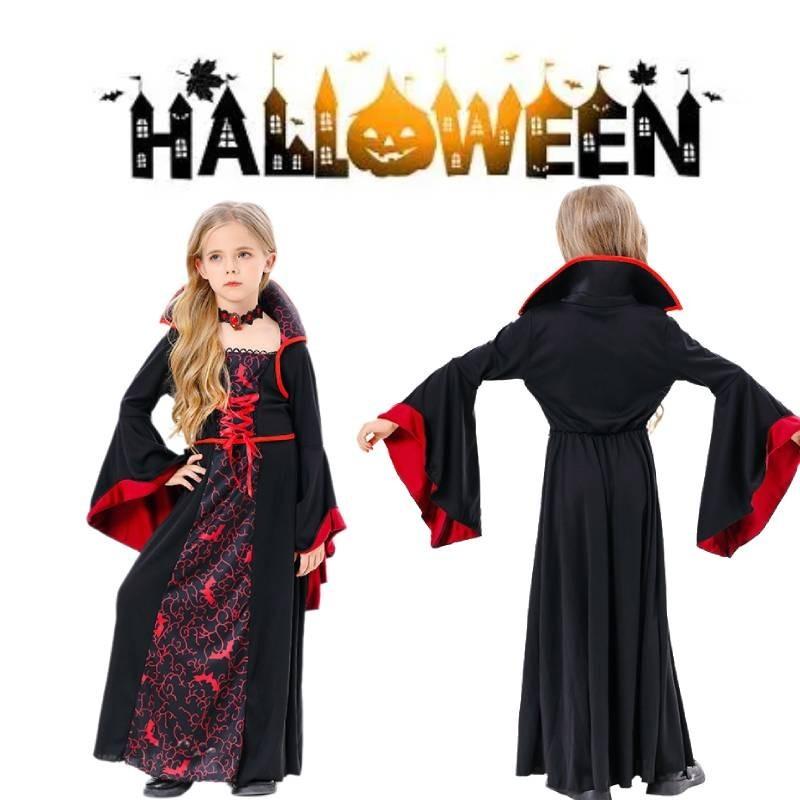 Girl Vampires Halloween Costume Set Party Show Clothes Cosplay Black Red Dress