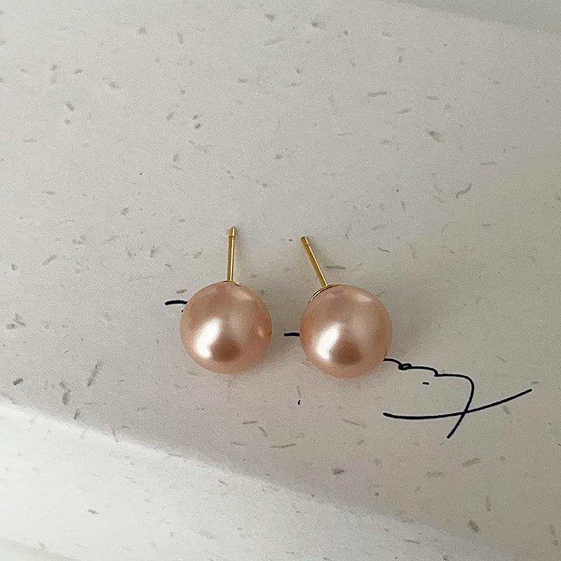 Frosted Matte Pink Pearl Stud Earrings Women'S French Retro Niche Personality Simple And Versatile Temperament Earrings Earrings