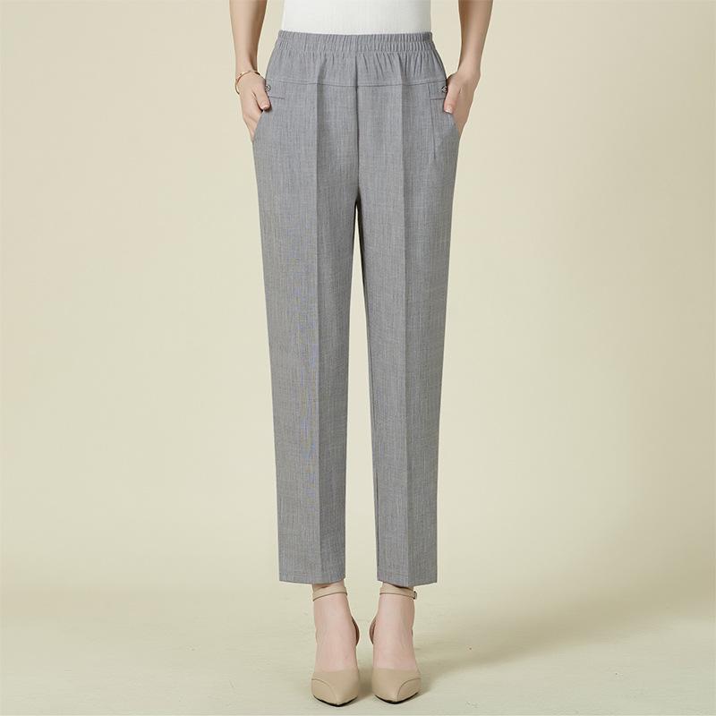 

Summer Cool High-Waisted Nine-Point Pants for Middle-Aged and Elderly Women - Thin, Casual, Straight-Leg Design 2XL (suggested for 115-130 jin) сірий колір/Лляний