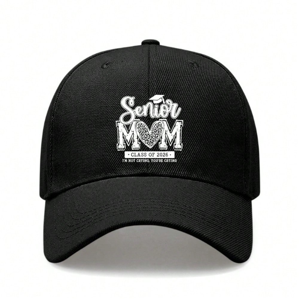 [Graduation Baseball Cap] Senior Mom Class Of 2026 Print Adjustable Breathable Lightweight  Polyester Sun Protection Curved Brim Baseball Hat -