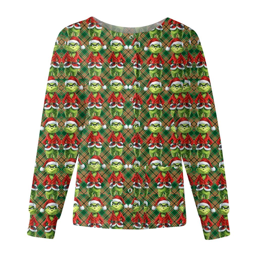 Women's Casual Fashion Long-Sleeve Single-Breasted Christmas Print Jacket