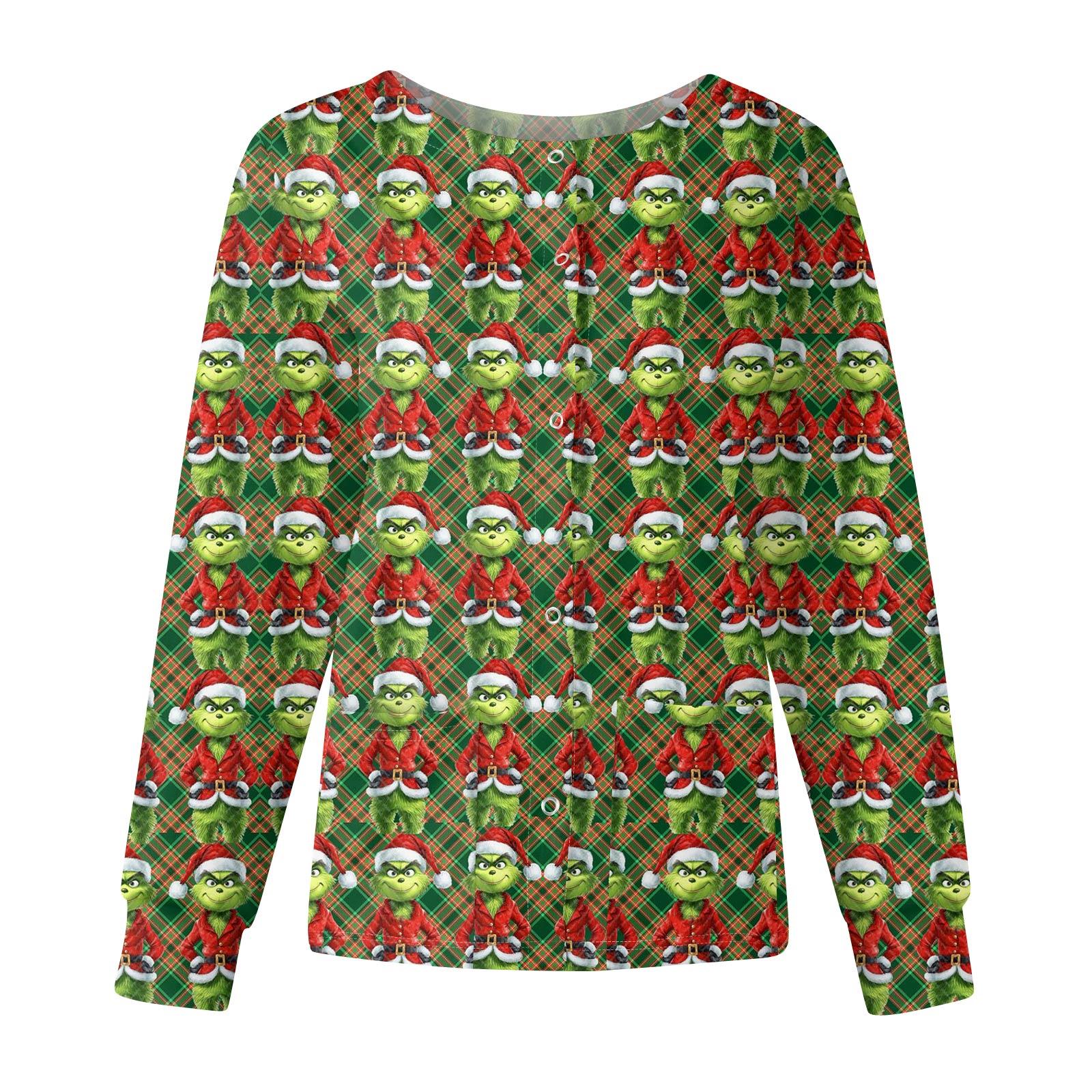 

Women s Casual Fashion Long-Sleeve Single-Breasted Christmas Print Jacket L