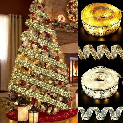 Aswesaw Weihnachtsbaum-Dekoration, 10 m LED-Band, Lichterkette, Weihnachtsband mit LED, Navidad, Neujahr 2024, Heimdekoration