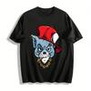 Street Style Cool Smoking Cat Print Trendy Casual Short Sleeve T-Shirt Pure Cotton T-shirt