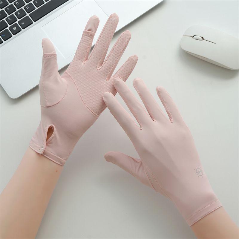 

Summer Ice Silk Thin Women s Sun Protection Gloves Driving and Biking Non Slip Open Finger Touch Screen Breathable and UV-Resistant YXFN205 Pink