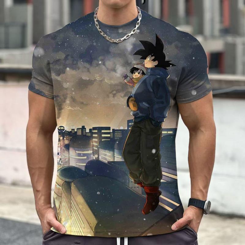 2026 Summer Dragon Ball Retro Fitness T-shirt Men s Oversized 3D Printed Short-sleeved S