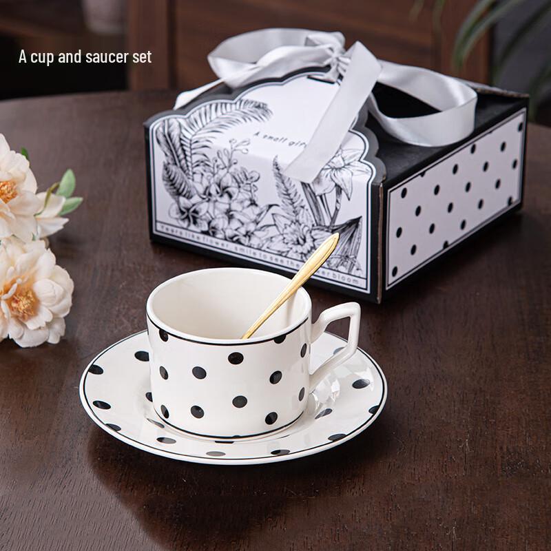 Yuedisi Polka Dot Ceramic Mug, Spoon & Saucer Gift Set