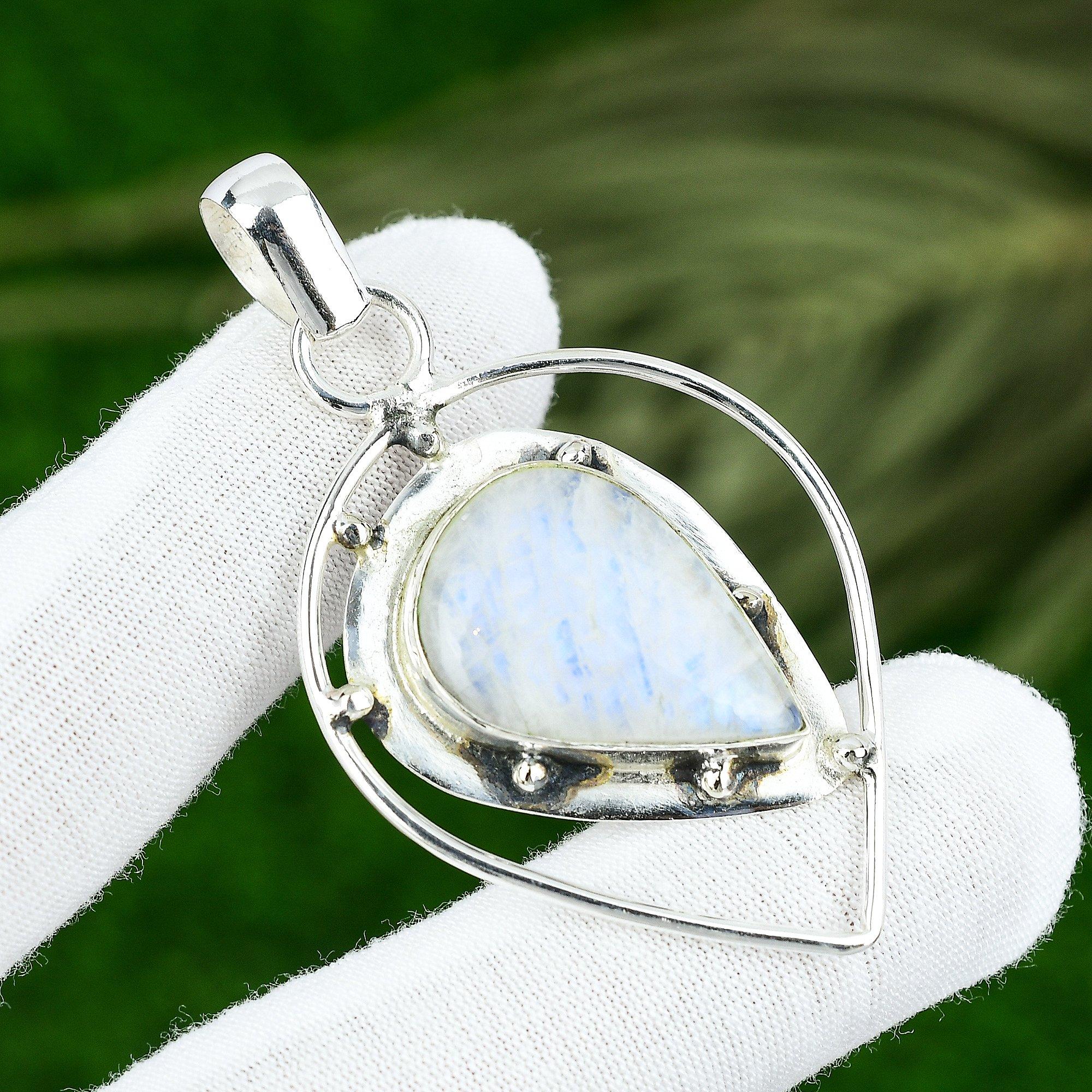 

Подвеска с натуральным радужным лунным камнем из стерлингового серебра 925 пробы, индийские украшения