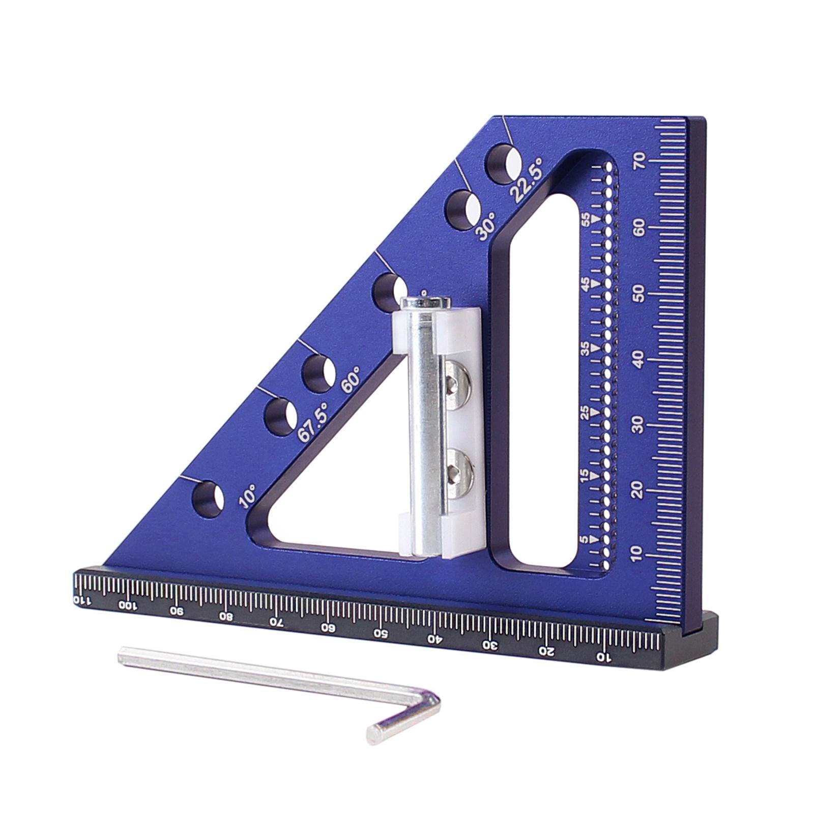 

22.5-90 Degree Woodworking Square Protractor Aluminum Alloy Miter Triangle Ruler Layout Measuring Tool for Engineer Carpenter 1pcs синій