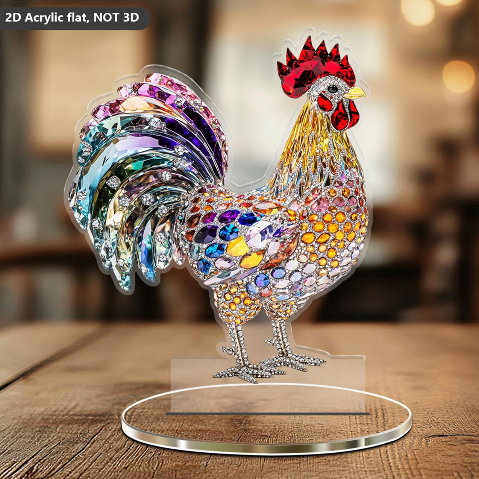 

2D Colorful Chicken Decor ,Acrylic Desktop Plaque, Tabletop Sign ,Ornament for Home Style A