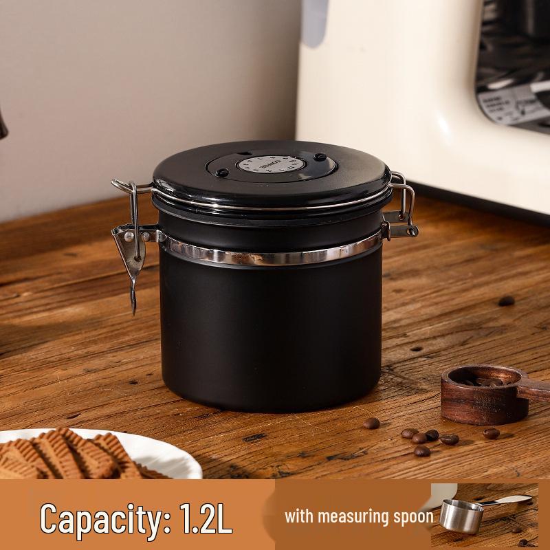 Airtight Stainless Steel Coffee Bean Storage Jar with Measuring Spoon