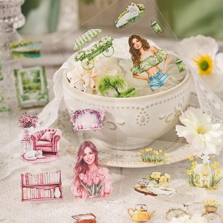 100Pcs/pack Scrapbook Stickers Vintage Flowers Scrapbooking Junk Journal Crafts Embelishment Decoration Sticker