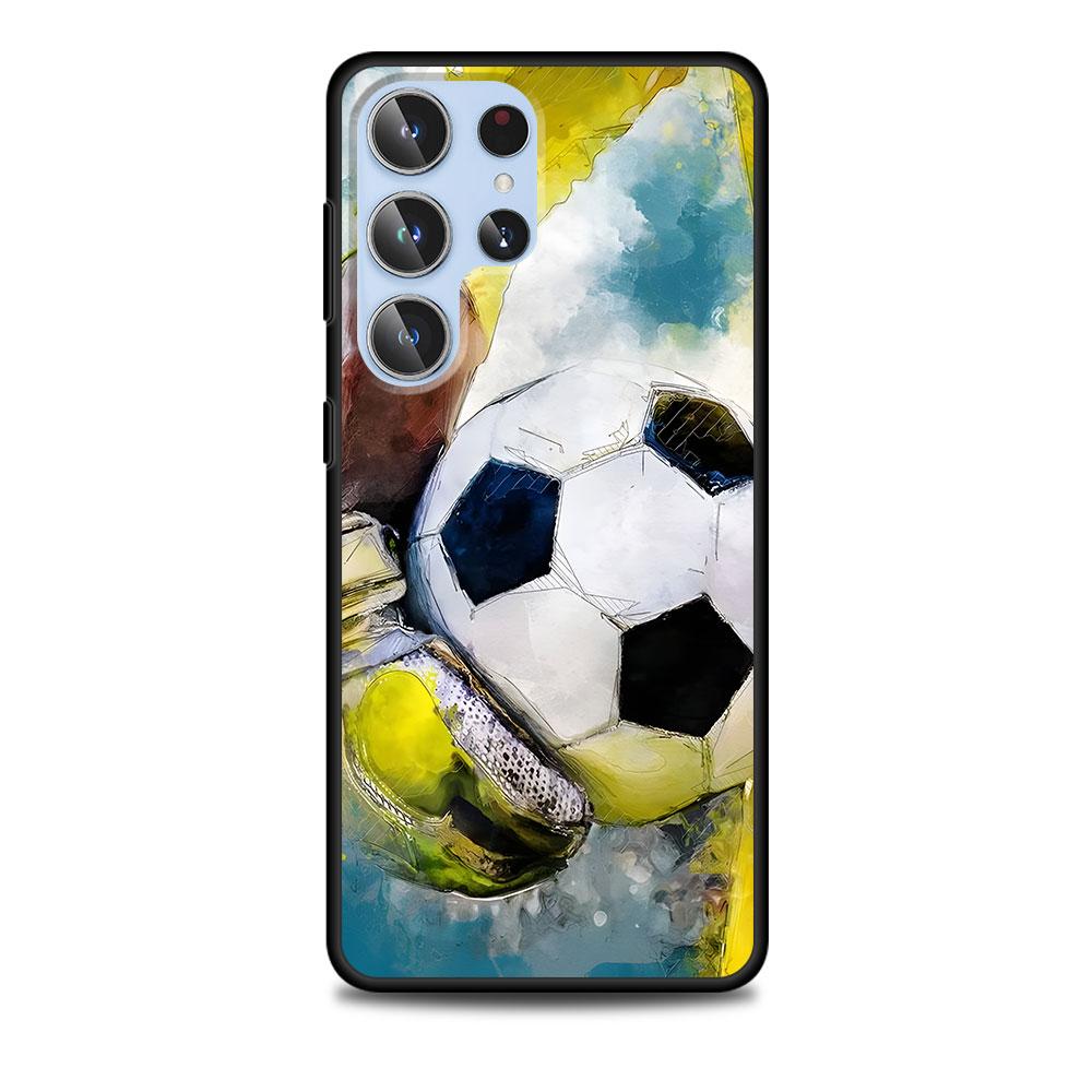 Football Sport Soccer Case for Samsung Galaxy S23 S21 S20 FE S24 S22 Ultra S10 S10e S9 Plus Soft Black TPU Phone Cover Bumper