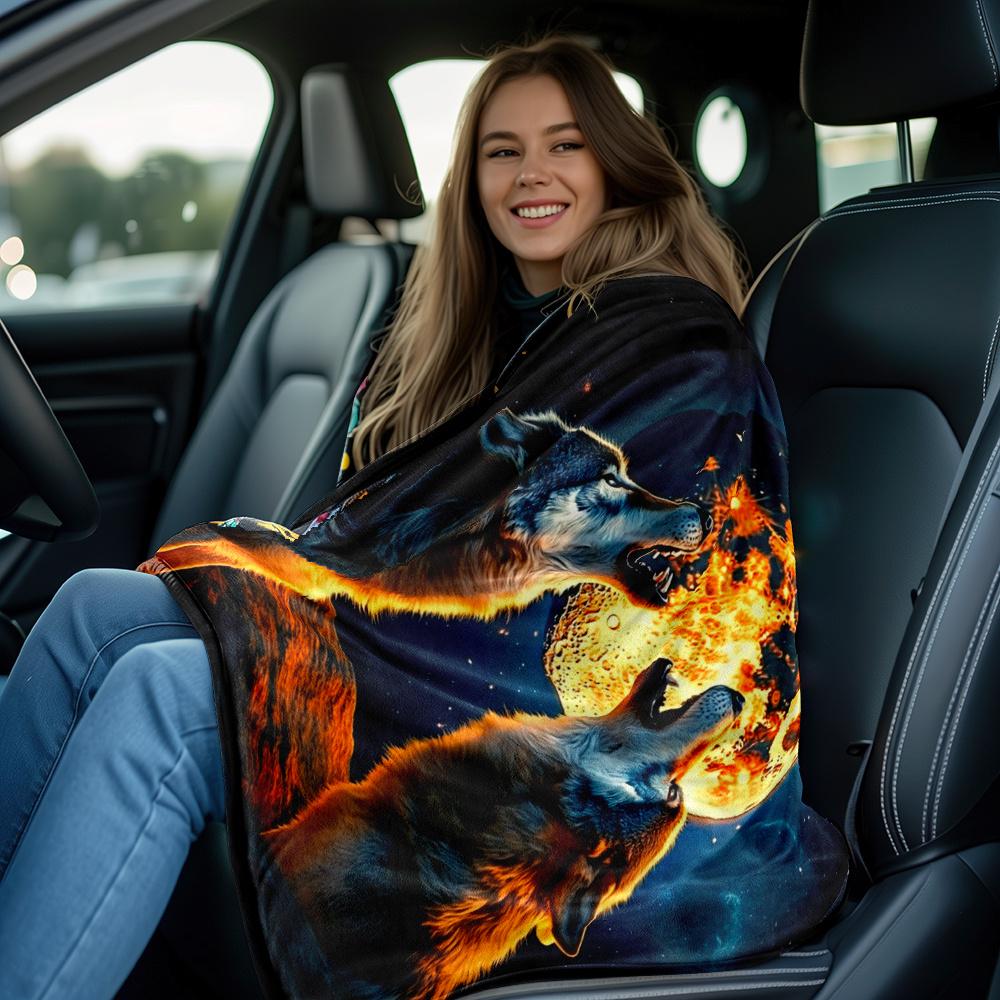 Howling Wolves Full Moon Fleece Blanket Wildlife Art Throw Blanket Night Sky Animal Design Soft Cozy Bedding Decor for Home