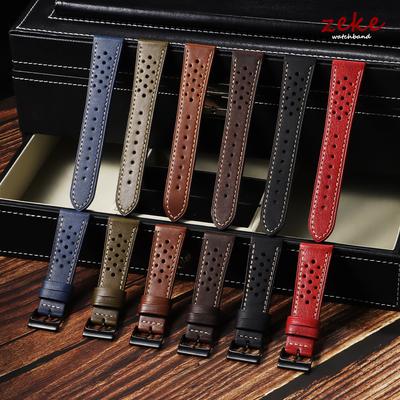 Vintage Oil Wax Calfskin Leather Watch Band 20mm 22mm 24mm Universal Black Buckle Smartwatch Straps Porous Breathable Bracelet
