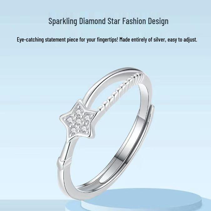 925 Sterling Silver Rhinestone Star Ring for Women, Personalized Simple Band, Stylish Fingertip Accessory.