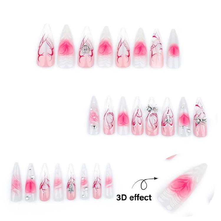 Long Stilettos Almond Press on Nail Bows Rhinestones Glues on Nail French Fake Nail Designs False Nail Artificial Nail