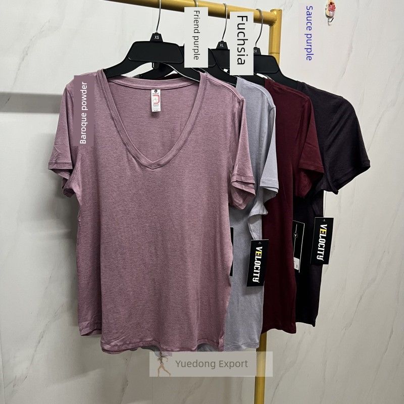 

V Neck Women s Chubby Girl Loose Soft Glutinous Comfortable Breathable Short Sleeve Gray Purple M [Size Is Too Large]