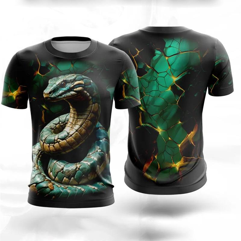 Retro Animal Snake 3D Printed T-shirts Summer Round Neck Fashionable Casual Short Sleeved Men's T-shirts