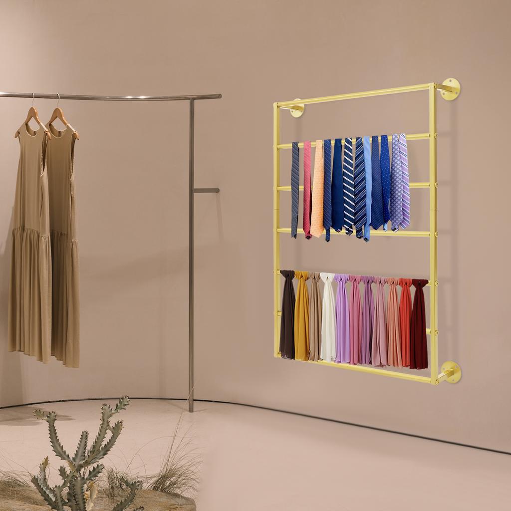 7-Tier Wall Mounted Scarf Organizer, Hanging Storage Rack for Scarves Towels Hats, Durable Carbon Steel Display Shelf Holder
