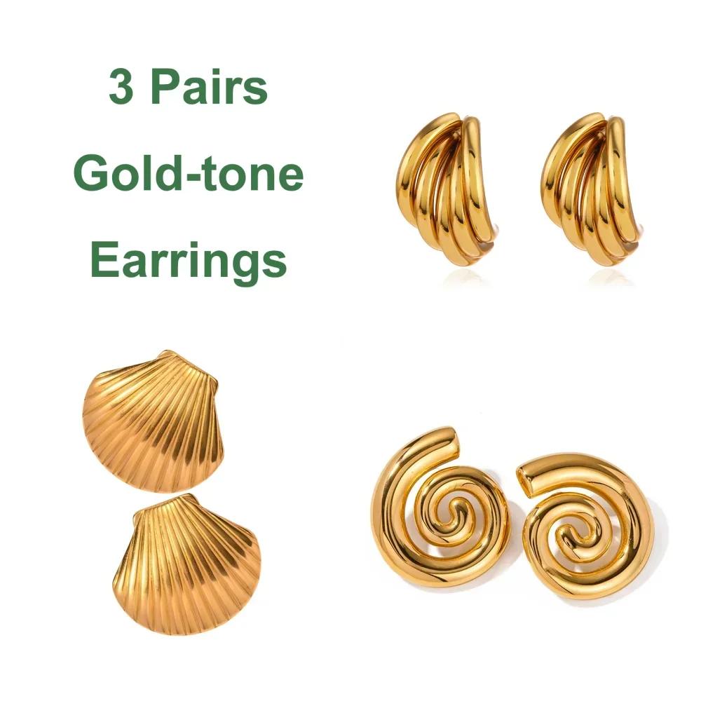 Mariasz Minimalist Geometric Twisted Spiral Stainless Steel Stud Earrings Gold Hollow Baroque Piercing Jewelry for Women