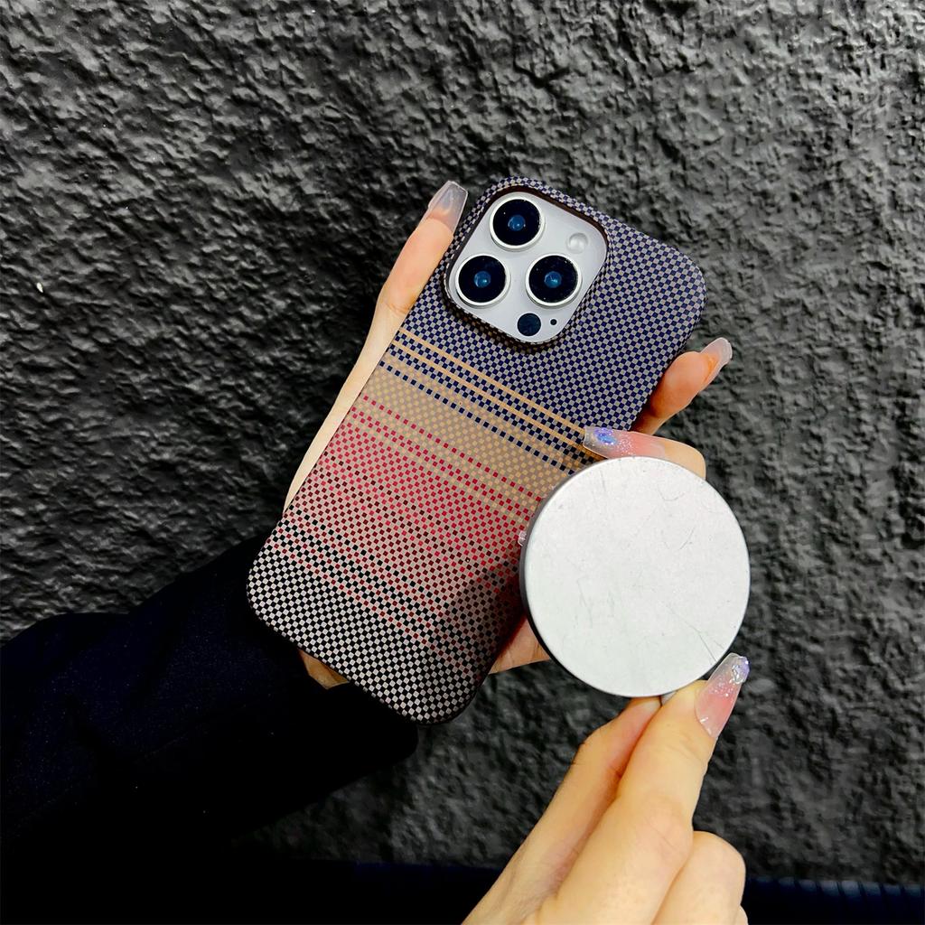 Custodia Magnetica per Telefono per iPhone 12 13 14 15 16 Pro Max Plus Fantasia Kevlar Semi Avvolgente Texture Fibra di Carbonio Opaca Cover Protettiva