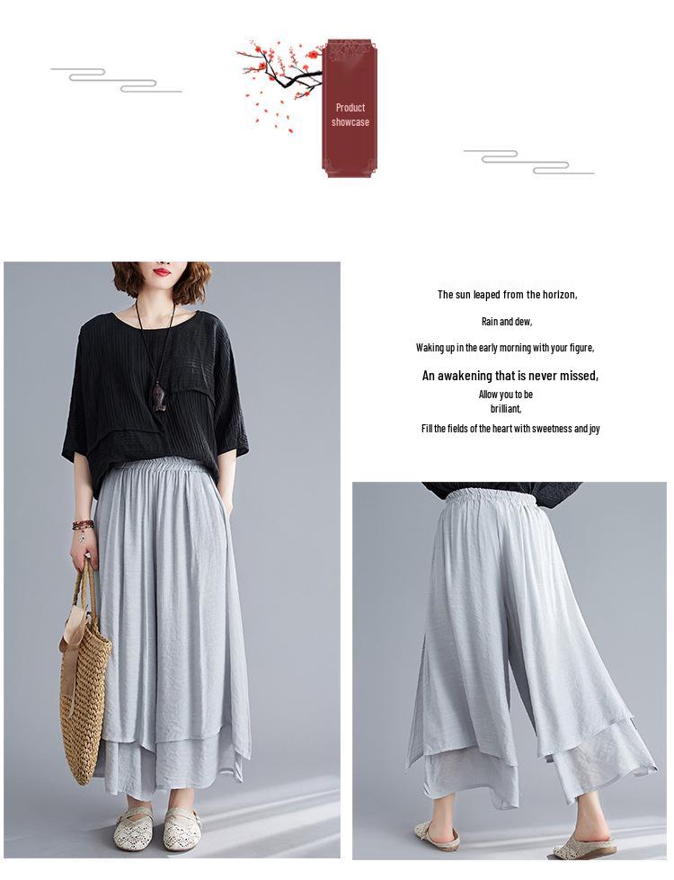 2025 Summer Women's Artistic Cotton Linen Wide-Leg Silk Cropped Pants