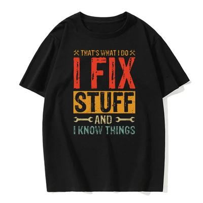 2024 New Men's T-Shirt Special "I Fix Stuff" Printed Round Neck Summer Casual Retro Short-Sleeved Everyday Streetwear