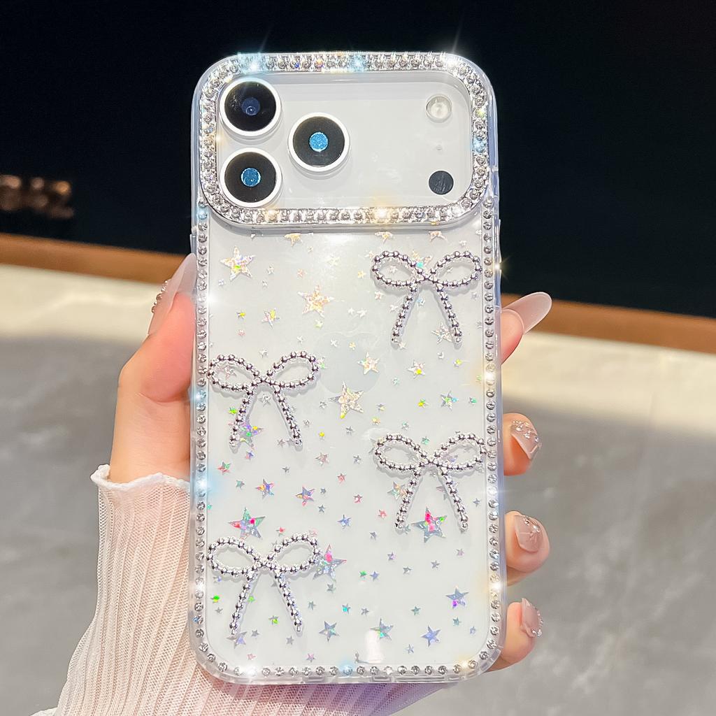 Foreign trade applicable iphone17AIR mobile phone case glitter bow Apple 16Pro anti-drop all-inclusive Samsung S26U