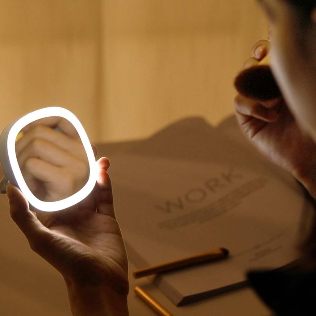 Portable makeup mirror with beauty enhancement and lighting, USB handheld night light