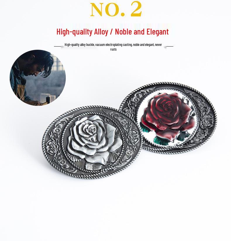 Rose-Shaped Waistband Leather Belt with Floral Pattern - Nightclub Single Loop Pants Accessory