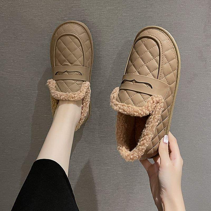 Doudou Shoes Women's 2025 Winter New One-pedal Loafers Velvet Single Shoes Bread Cotton Shoes Platform Fluffy Shoes Women