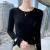 Women's 100% Pure Wool Round Neck Sweater - Slim Fit, Chic, Long Sleeve, Knitted Cashmere, Perfect for Autumn/Winter.